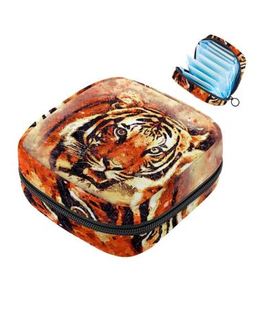 Menstruation pad bag with zipper women's napkin bag tampons collective bags for women and girls (tiger portrait art abstract)