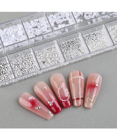 Shop Dornail 1 Box 12 Grids White Pearl Nail Art Decorations - Stainless Steel Caviar Beads & Flatback Pearls for DIY Crafts - Buy Online on GoSupps.com