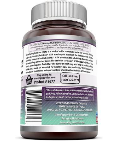 Amazing Formulas MSM 1000mg 200 Tablets - Joint Health, Detox, Hair, Skin, Nails, Energy - Non-GMO, Gluten-Free - Buy Online on GoSupps.com