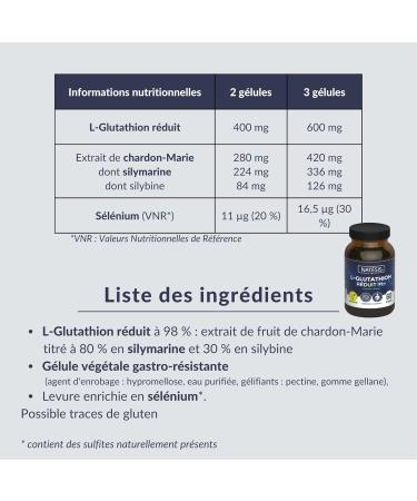 NATESIS ANTIOXYDANT & DETOX - L-Glutathion R DUIT 98% - Chardon-Marie Silymarine 80% - S l nium - D toxifie Foie Corps - Prot ge R g n re Beaut de la Peau - VEGAN - Fabriqu en France - Buy Online on GoSupps.com