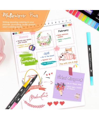 Soucolor Art Brush Markers Pens - 34 Dual Tip Colors for Adult Coloring Books and Calligraphy - Buy Online on GoSupps.com
