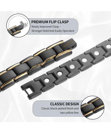 MagEnergy Men's Titanium Steel Magnetic Bracelet 8.5 - Adjustable, Gold Black - Buy Online on GoSupps.com