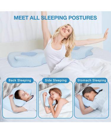 DOANMA Cervical Pillow - Memory Foam Neck Pain Relief Contour Pillow for Side, Back, and Stomach Sleepers - Orthopedic Support Pillow with Breathable Case in Blue - Buy Online on GoSupps.com