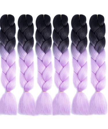 LDMY Jumbo Braiding Hair Extensions - 6PCS Ombre Braids Black to Light Purple 24inch Kanekalon Synthetic Hair for Women - International Shipping Available - Buy Online on GoSupps.com