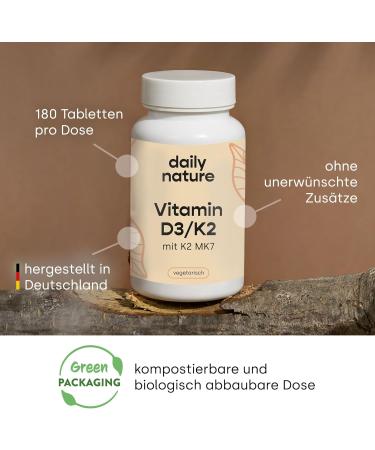 Dailynature Vitamin D3 + K2 | 180 Tablets | 5 000 IU D3 & 100 g K2 | Vegetarian Gluten-Free & Lactose-Free Dietary Supplement | Laboratory Tested - Buy Online on GoSupps.com