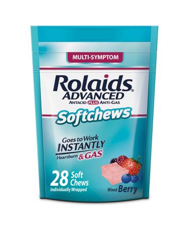 Rolaids Advanced Antacid Plus Anti-Gas Softchews 28 Count Mixed Berry Heartburn and Gas Relief