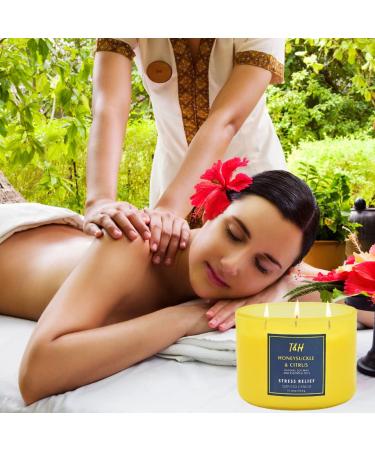 Large 3-Wick Aromatherapy Candles - Honeysuckle Citrus Stress Relief | Natural Soy Candles for Home - Relaxing Grapefruit & Mint Scent - Buy Online on GoSupps.com