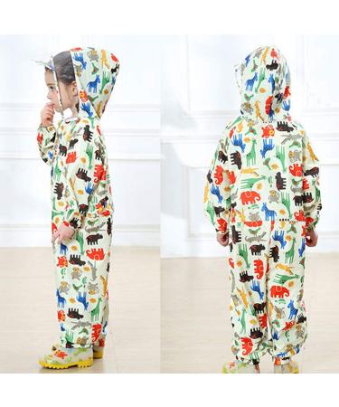 De feuilles Kids Button Rain Suit | Waterproof Hooded Raincoat Jumpsuit 4-6 Years | Yellow Animals | Puddle Suits - Buy Online on GoSupps.com