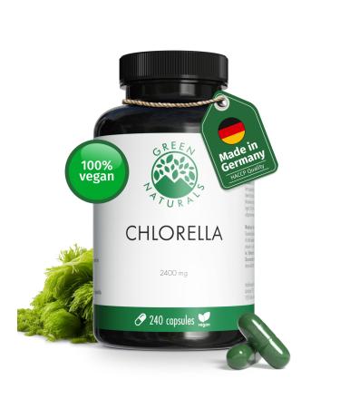Chlorella 2400mg - 240 High Dosage Capsules - Pure Chlorella Powder Vegan Gluten Free and Additive Free - Supply for 2 Months