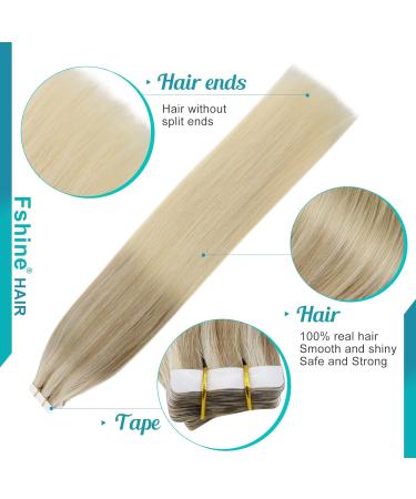 FSHINE Balayage Real Hair Tape-In Extensions - 40cm 50g Seamless Skin Weft Ombre Blonde #18/26/60 - 20 Pieces - Premium Remy Hair Extensions - Buy Online on GoSupps.com