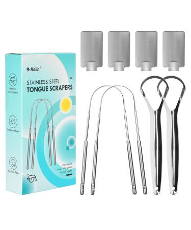 Y-kein 4 Pcs Srainless Steel Tongue Scrapers Metal Tongue Scrapers for Adults for Oral Care Fresh Breath and Clean Tongue(U-Shaped and Open Type) - Buy Online on GoSupps.com