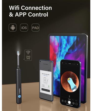 Bebird Ear Cleaner Kit with 1080p Camera and 6 Replacement Scoops - Black | for iPhone, iPad, Android Phones - Earwax Removal Tool and Storage Box for Adults - Buy Online on GoSupps.com