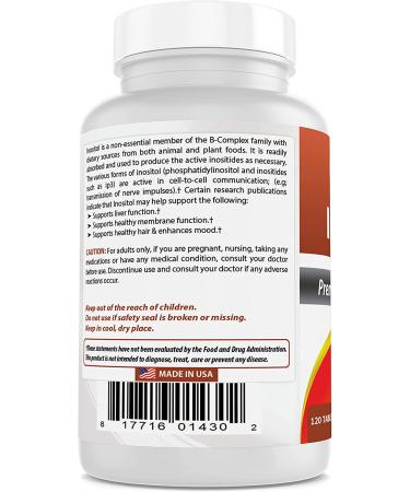 Best Naturals Inositol 1000mg 120 Tablets - Vitamin B8 Supplement for Healthy Living - Buy Online on GoSupps.com