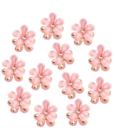 Xzeemo 12pcs Mini Claw Clips Flower Claw Clips Mini Mini Diamond Hair Clips Small Hair Clips Non-Slip Hair Clips for Girls Women for Photograph Daily Party Wedding Hair Styling Accessories (PInk)