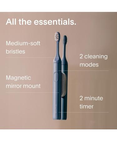 SURI Sustainable Sonic Toothbrush - Eco-Friendly Electric Travel Toothbrush for Adults with Recyclable Plant-Based Head 2 Modes Mirror-Mount & Charging Stand - Morning Waves - Buy Online on GoSupps.com
