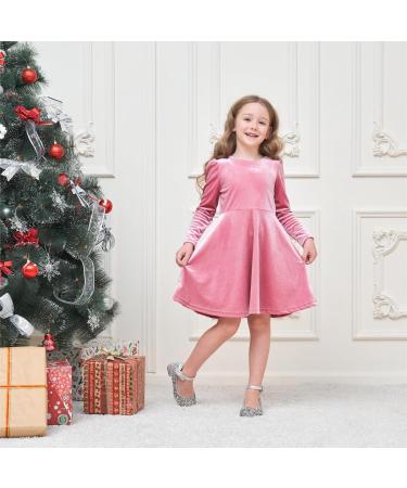 Miipat Baby Girls Velvet Dress - Long Sleeve Toddler Girl Princess Dress 3-4 Years Pink - Buy Online on GoSupps.com