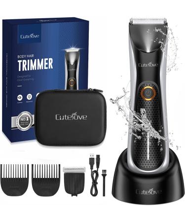 Body Hair Trimmer for Men Electric Ball Shaver Groomer with LED Light Adjustable Guard Waterproof Rechargeable - Wet/Dry Privates Groomer - Male Groin Hair Trimming Hygiene Razor Black