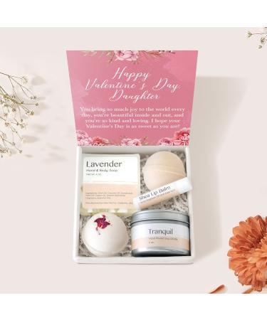 Dear Ava Valentine's Day Spa Gifts for Women - Organic Self Care luxury Anti Stress Relaxing Bath and Body Kit Set Box for Her with Heartfelt Card - Valentine Gift for Daughter Valentines Day Gift