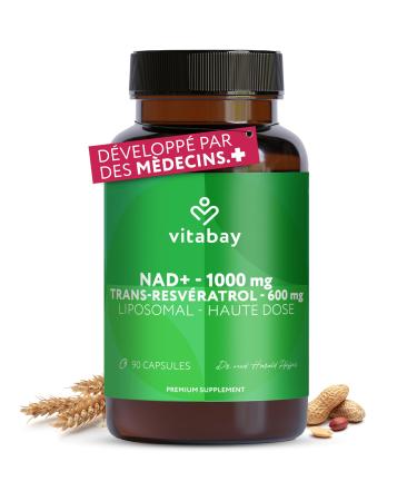 Vitabay NAD+ Liposomal 1000mg & Trans-Resveratrol 600mg - 90 Softgels V g talien - Haute Dose Test en Laboratoire - Suppl ment NAD Liposomal Biodisponibilit Optimis e