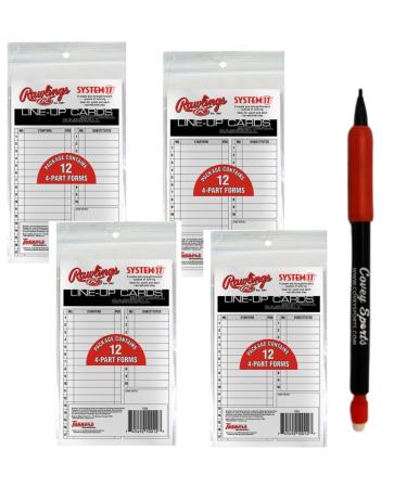System-17 Baseball Softball Lineup Cards - (4-Packs, 48 Cards Total) - Softball and Baseball Line Up Cards with Carbonless Copies Bundled with Covey's Pencil, Convenient Set for Coaches and Umpires