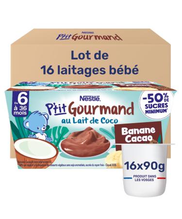 Nestl - P tit Gourmand Lait de Coco Banane Cacao - Cr me Dessert Gourmande pour B b 6 Mois+ - Alimentation B b - Aternative V g tale - Moins Sucr - Sans Colorant ni Conservateur 4x90g (Lot de 4)