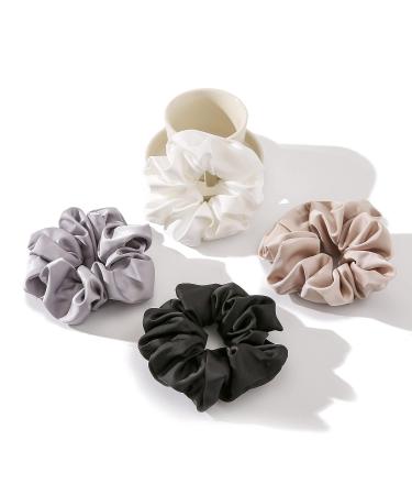 4PCS Large Satin Silk Scrunchies for Women - Big Glossy Hair Ties for Thick Hair - Jumbo Scrunchies Set in Black, White, Silver, Champagne - Buy Online on GoSupps.com