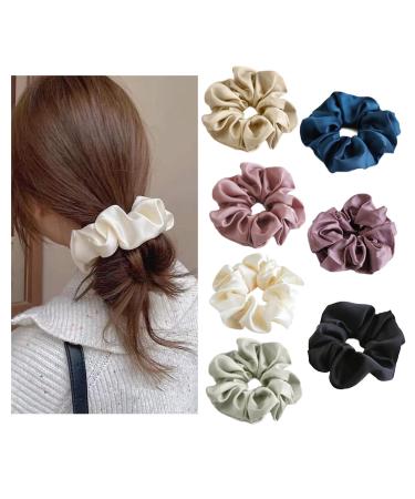 Silk Hair Scrunchies Set of 7 - Premium Satin Elastic Hair Ties for Women Long-lasting and Luxurious Ponytail Holders Soft and Silky Hair Accessories for Girls No Snagging Suitable for All Hair Types