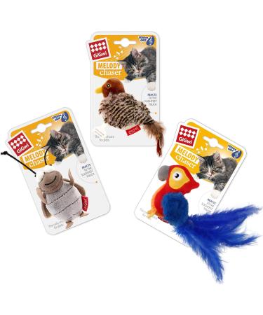 Buy Gigwi Automatic Cat Toy Set | Interactive Electronic Toys for Indoor Cats - Bird Cricket & Red Parrot (3 Pieces) - Buy Online on GoSupps.com