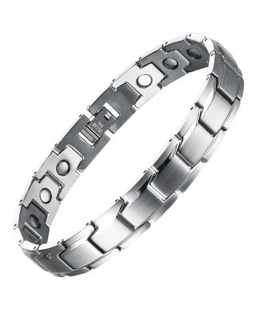 MagEnergy Magnetic Bracelets for Men Titanium Steel Black Bracelet 8.5 inches Adjustable (Silver)