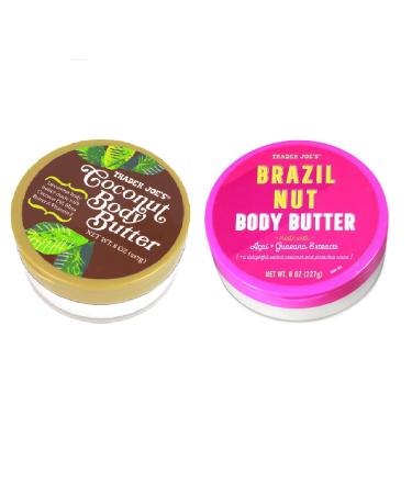 TJ Brazil Nut Body Butter and Trader Joe's Coconut Body Butter Bundle of Luxurious Body Butters (2 Pack) -8 oz each 8 Ounce (Pack of 2)
