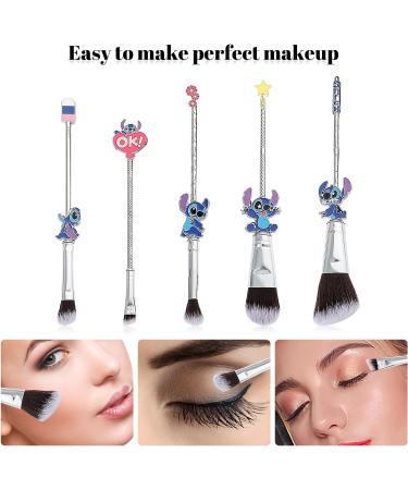 5 Pcs Stitch Makeup Brush Set - Portable Kawaii Cosmetic Brushes for Powder, Eyeshadow, Blush, Lips - Silver Stitch Gifts for Women/Girls - Buy Online on GoSupps.com