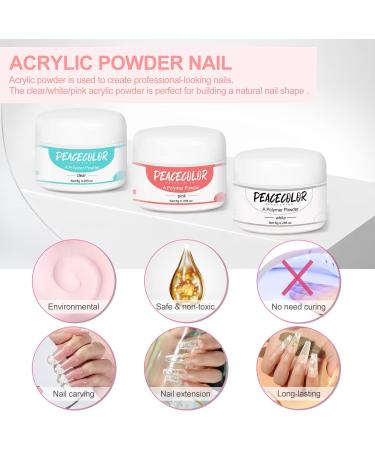 Set 3 Pcs Polymer Powder Pink Clear with White Color for Nail Extension Prolong Nails 8g Acrylic Powder Pink&Clear&White - Buy Online on GoSupps.com