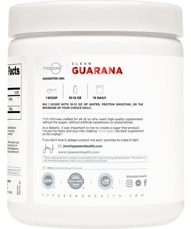Type Zero Clean Guarana Powder Drink Mix - 250 Servings 220mg Natural Caffeine Non-GMO Gluten-Free - Buy Online on GoSupps.com