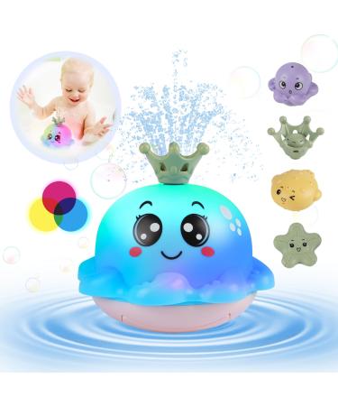 Baby Bath Toys Octopus Light Up Bath Toys for 3 Year Old Girls Boys Automatic Induction Spray Water Toy Bathly Toys with Four Water Spray Patterns Baby Kids Bathtime Gift Easter Gift blue
