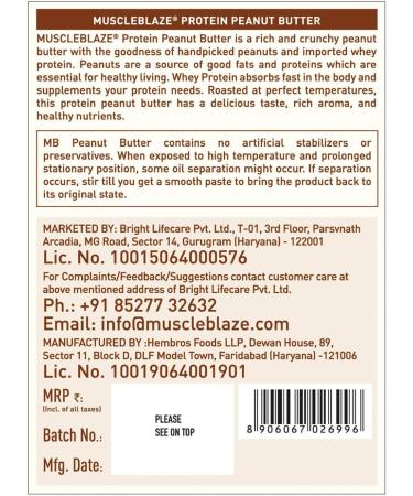 Kavir High Protein Natural Peanut Butter with Whey Protein Concentrate Crunchy 37 g Protein Unsweetened No Added Salt No Preservatives 750 g - Buy Online on GoSupps.com