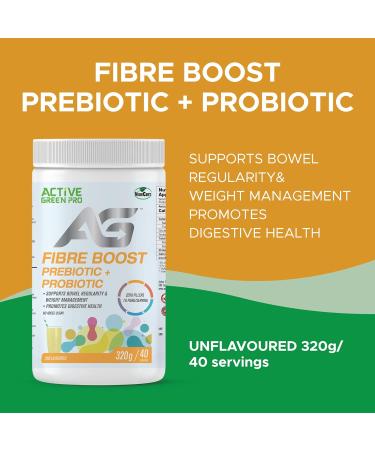 Active Green Pro - Fibre Boost Prebiotic + Probiotic - Organic Powder - Enzyme & Vitamin Production - Supports Bowel Regularity - Weight Management - Digestive Health - Unflavoured - Gluten Free - Sugar Free - No Fillers - 320g/40 Servings - Easy to Mix - Buy Online on GoSupps.com