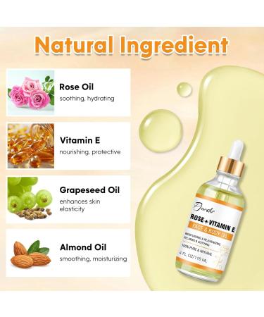 Vitamin E Rose Oil & Gua Sha Massage Tools Set - Organic Moisturizing Oil for Face Body Anti-Aging & Joint Relief - 4 oz - Buy Online on GoSupps.com