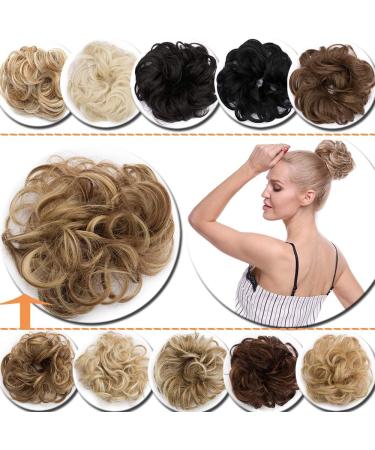 Light Brown & Ash Blonde Messy Updo Scrunchie Hair Bun Extension - Curly Hair Ribbon Ponytail Chignon - Buy Online on GoSupps.com