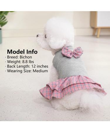 KYEESE Plaid Dog Dress with Bowknot | Lightweight Pet Apparel for Small Dogs & Cats | Grey | M Medium - Buy Online on GoSupps.com