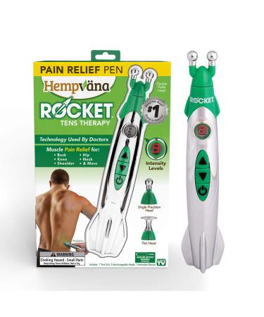 Hempvana Rocket Pain Relief Pen, As Seen On TV, Wireless TENS Therapy, Portable Muscle Stimulator - Same Technology Used by Doctors - Muscle Pain Relief -9 Adjustable Intensity Settings-3 Unique Heads