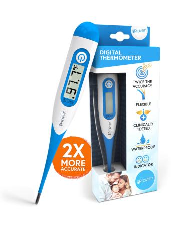 iProven Digital Oral Thermometer for Adults and Kids Accurate Reading with Special Smiley Fever Indicator Flexible Tip and a Hardcase Royal Blue