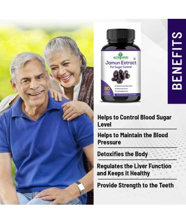 Nutriherbs Jamun Seed Extract 800mg - Blood Sugar Control, Blood Purifier, Detox - 90 Capsules - Buy Online on GoSupps.com