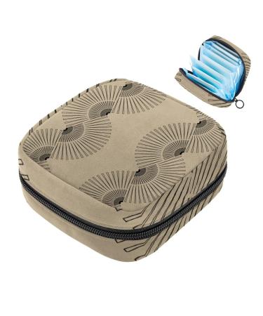 Menstruation pad bag with zipper women's napkin bag tampons collective bags for women and girls (retro fan line pattern)