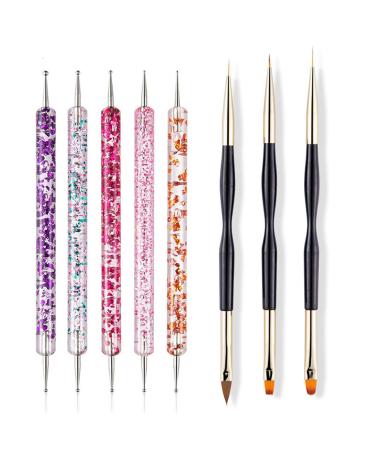 8pcs Nail Art Brush Pens Liner Pens Double Sided Dotting Tools Set for Hand Manicure