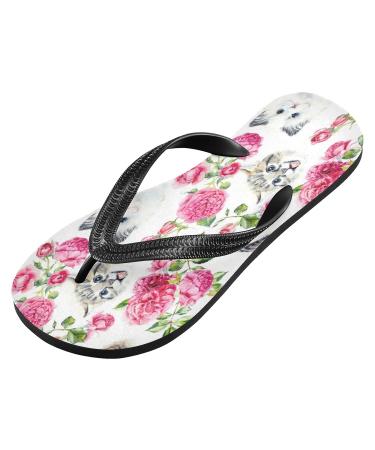 Mnsruu Cat Kitten Rose Flip Flops | XXL Home Hotel Spa & Travel Footwear for Men & Women - International Shipping Available - Buy Online on GoSupps.com