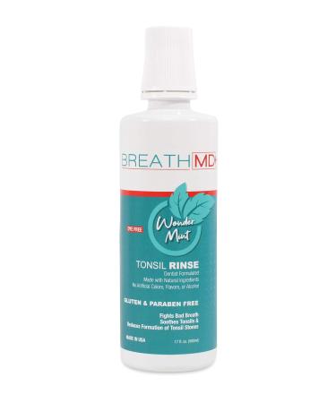 BreathMD Tonsil Rinse for Natural Tonsil Stone Removal & Bad Breath Treatment - Dentist Formulated - Alcohol Free  Dye Free  Gluten Free - Wonder Mint Flavor - Made in USA