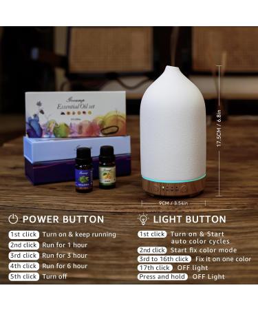 200ML Ceramic Aromatherapy Diffuser - Essential Oil Diffuser with 7 Color Lights & Auto Shut Off for Home & Office | Wood Grain Base - Buy Online on GoSupps.com
