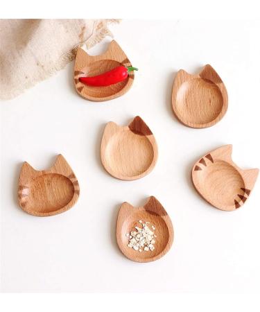 Snack Dip Bowls 2pcs Cat Japanese Flavored Beech Wood Cartoon Sauce Dish Creative Small Wooden Dish Tableware Kitchen Dining Bar Food and Water Bowls - Buy Online on GoSupps.com