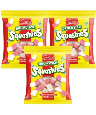 Sweets Bundle with Drumstick Squashies Original Raspberry & Milk Flavour Bag 120g (3 Pack)
