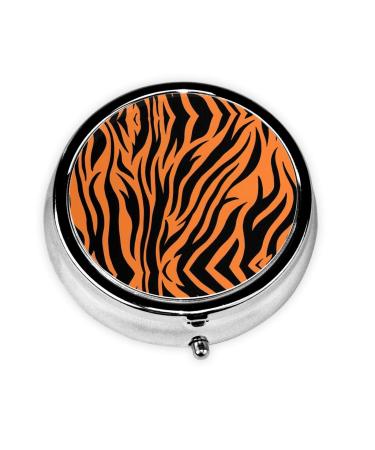 Tiger Stripes Orange Pattern Round Pill Box Lightweight Moisture-Proof Portable for Emergency Medication & Fish Oil Tiger Stripes Orange Pattern One Size